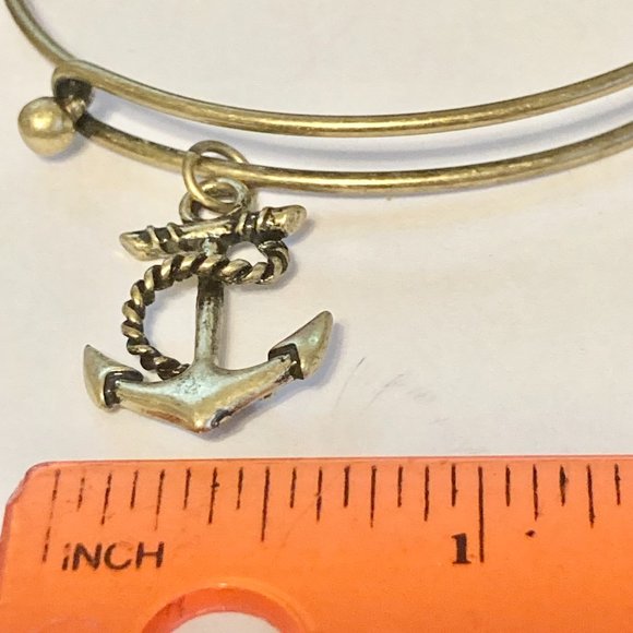 Nautical Anchor Charm Bracelet Beach Island Bangle Stackable Gold Brass Tone 8" - Picture 11 of 12